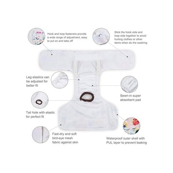 CuteBone Reusable Dog Diapers Female Washable Doggie Diapers - Picture 2 of 6